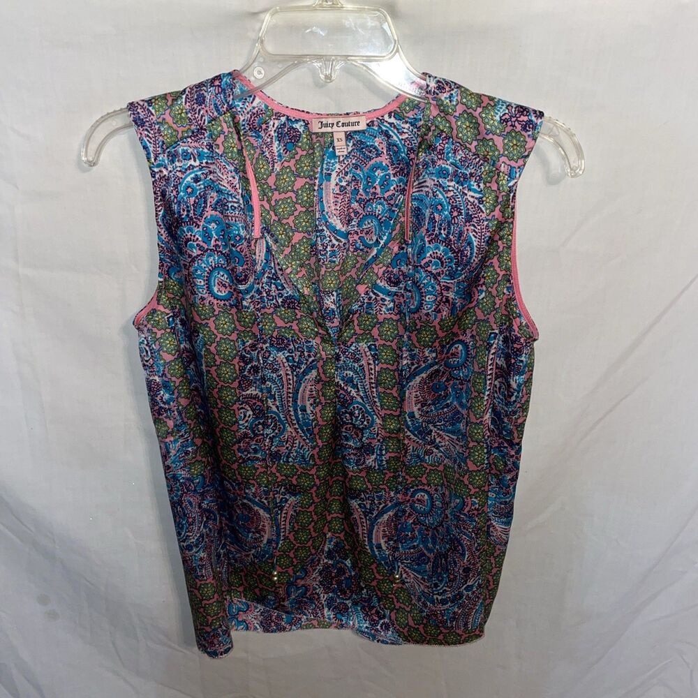 Juicy Couture Womenโs Dressy Blouse Size XS Multicolor Paisley Going Out Party